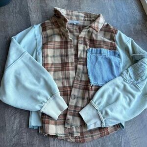 Plaid and Denim Patchwork Shirt